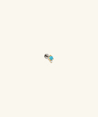 Piercing Studio - Single Turquoise Diamond Droplet Flat Back Stud-14k Yellow Gold / Turquoise, Natural Diamond