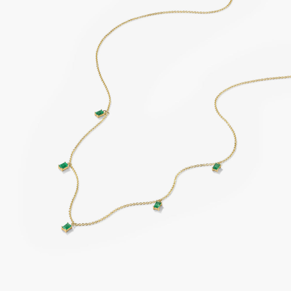 Baguette Gemstone Station Necklace-14k Yellow Gold / Emerald / 16-18 inches