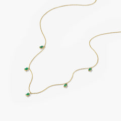 Baguette Gemstone Station Necklace-14k Yellow Gold / Emerald / 16-18 inches
