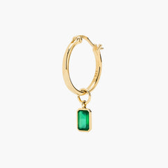Single Emerald Cut Gemstone Hoop Charm-10k Yellow Gold / Green Onyx