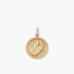 Victory: Winged Coin Charm Pendant-14k Yellow Gold