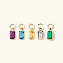 Single Emerald Cut Gemstone Hoop Charm-10k Yellow Gold / Green Onyx