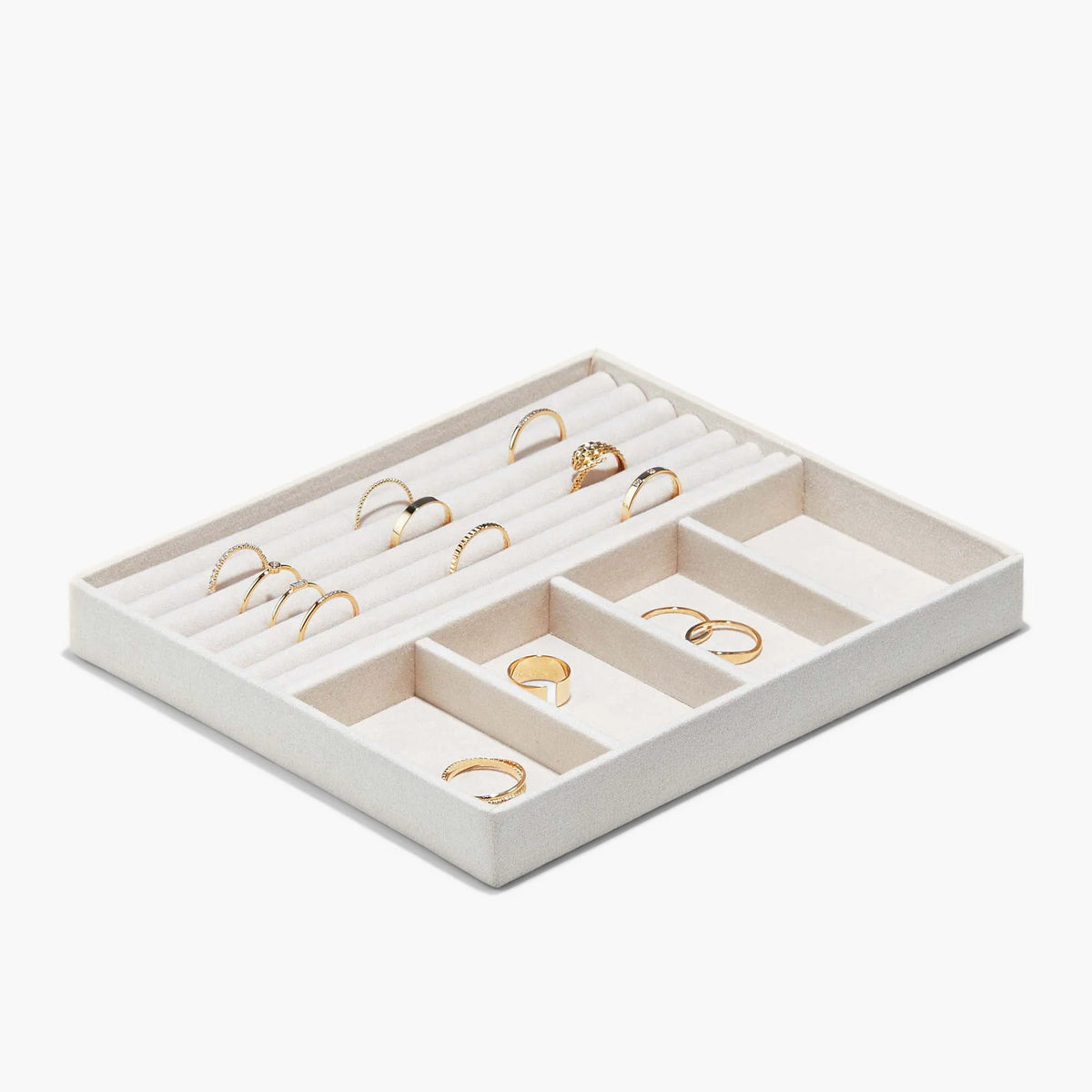 Jewelry Box-Beige Grain Leather, Anti-tarnish Microsuede