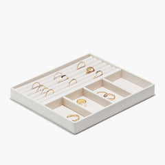Jewelry Box-Beige Grain Leather, Anti-tarnish Microsuede
