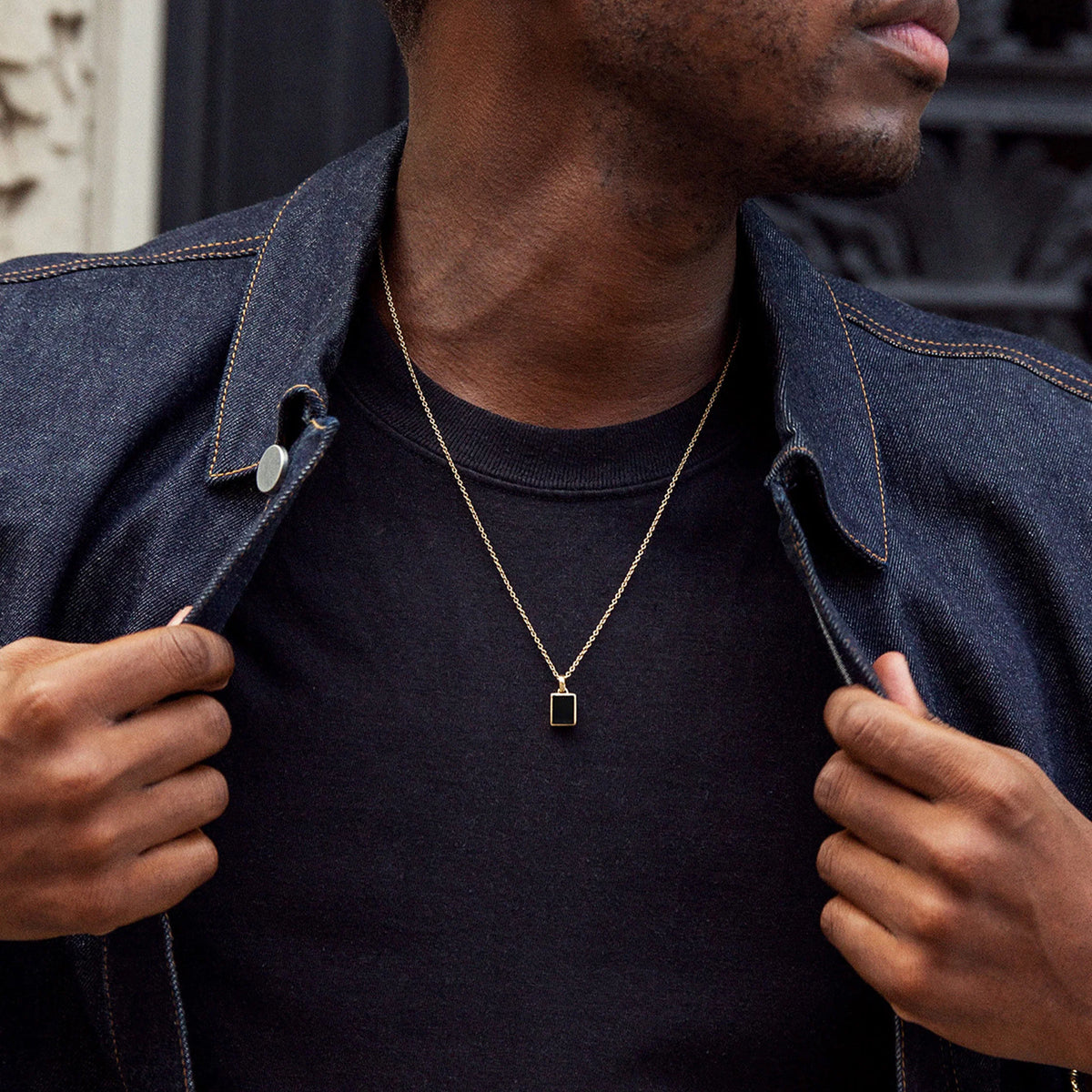 Black Onyx Pendant Necklace-14k Yellow Gold / Black Onyx / 22 inches