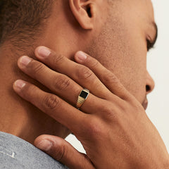 Black Onyx Square Signet Ring-14k Yellow Gold / Black Onyx / 11