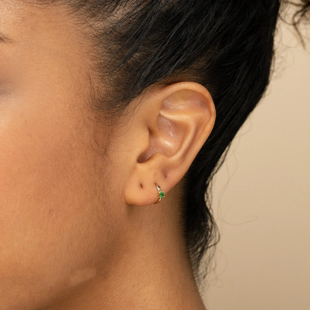 Single Colored Mini Hoop-14k Yellow Gold / Lab Grown White Sapphire